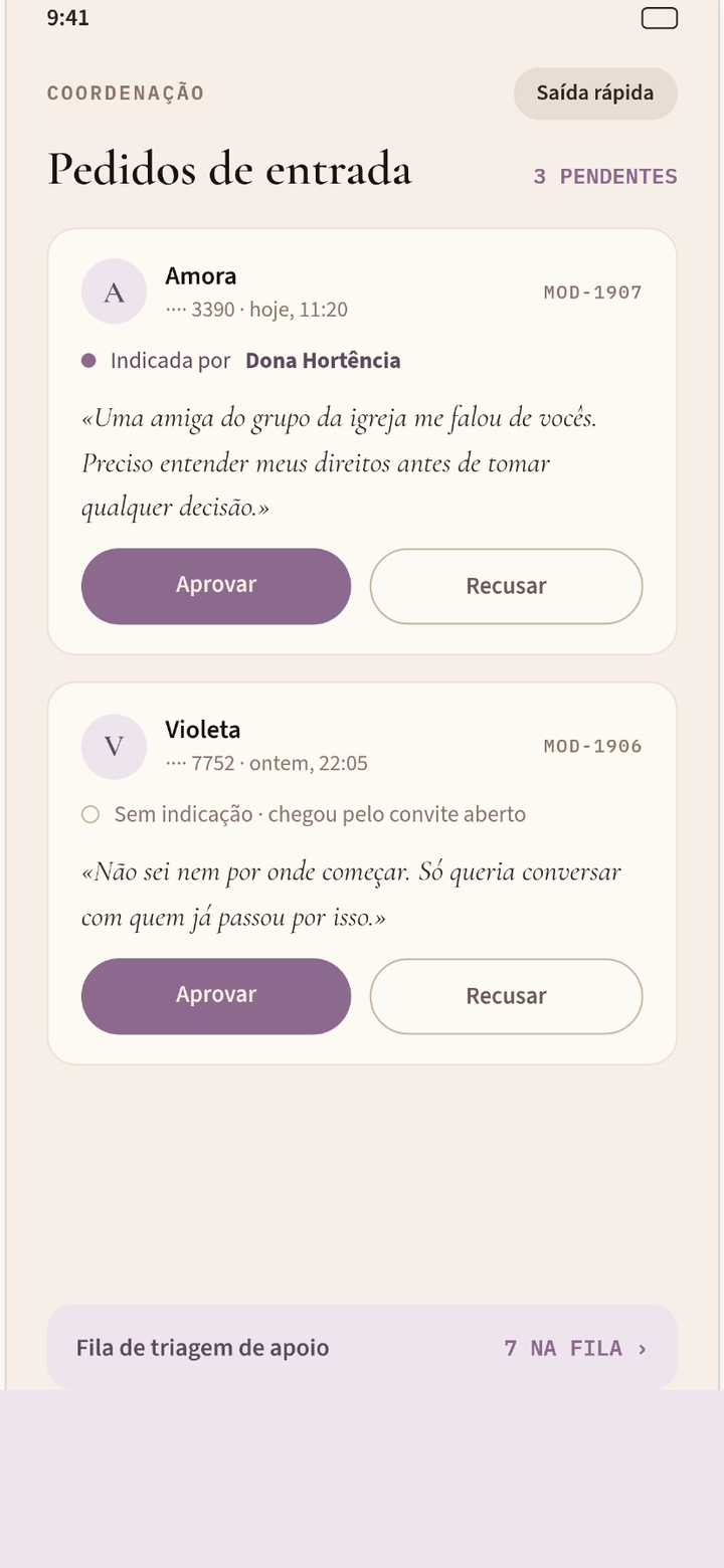 Tela do app: Entrada por convite