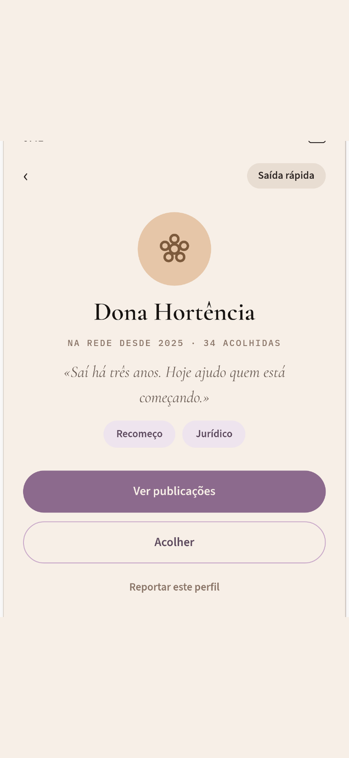 Tela do app: Perfil com pseudonimo