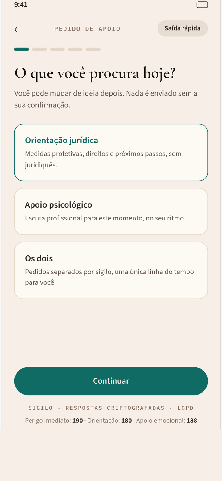 Tela do app: Pedir ajuda, triagem por risco